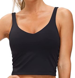 Women’s Longline Sports Bra Wirefree Padded Medium Support Yoga Bras Gym Running Workout Tank Tops (black, Medium)