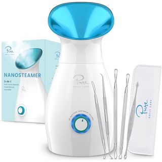 Nanosteamer Large 3-In-1 Nano Ionic Facial Steamer With Precise Temp Control - Humidifier - Unclogs Pores - Blackheads - Spa Quality - Bonus 5 Piece Stainless Steel Skin Kit (teal)